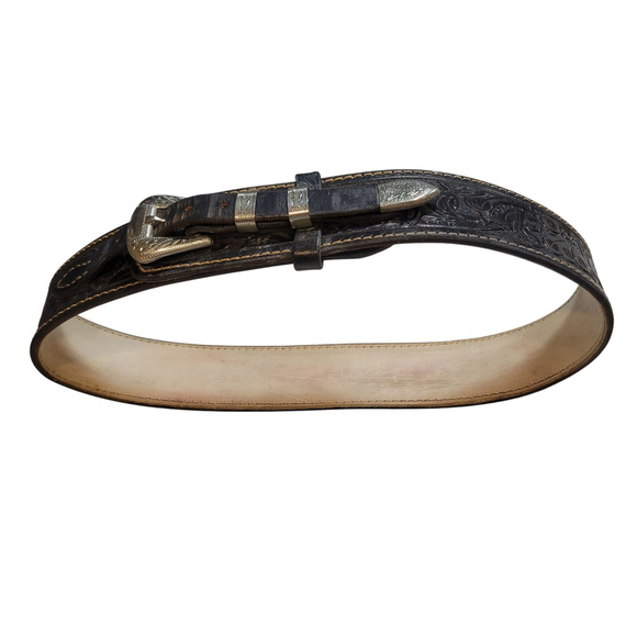 High-Rider Solid Nickle Silver Buckle Genuine Leather Western Belt 40\